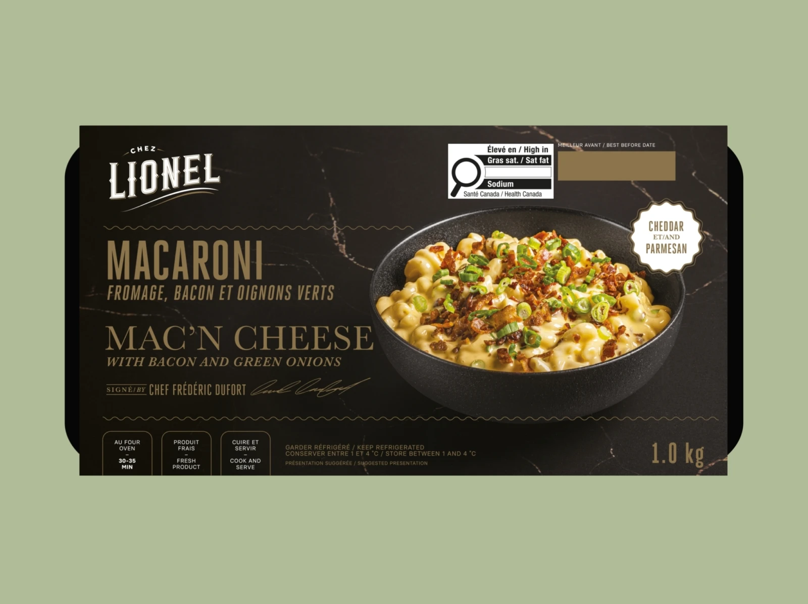 Macaroni fromage bacon et oignons verts